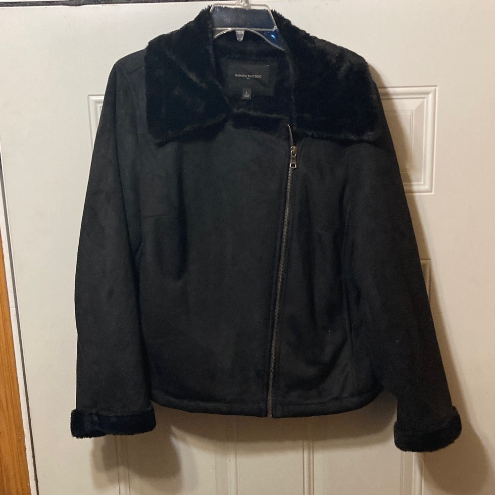 Banana Republic Black Jacket with‎ Faux Fur Collar L
